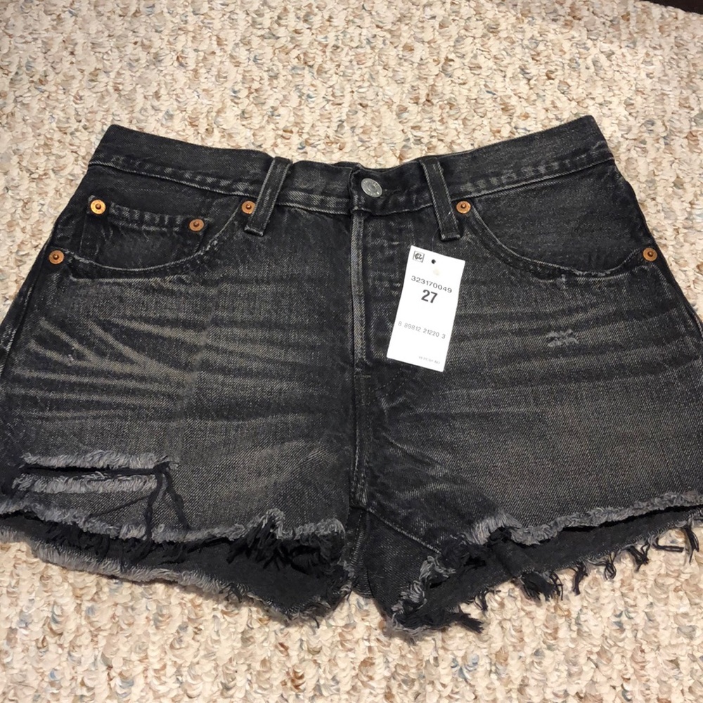 Black denim shorts